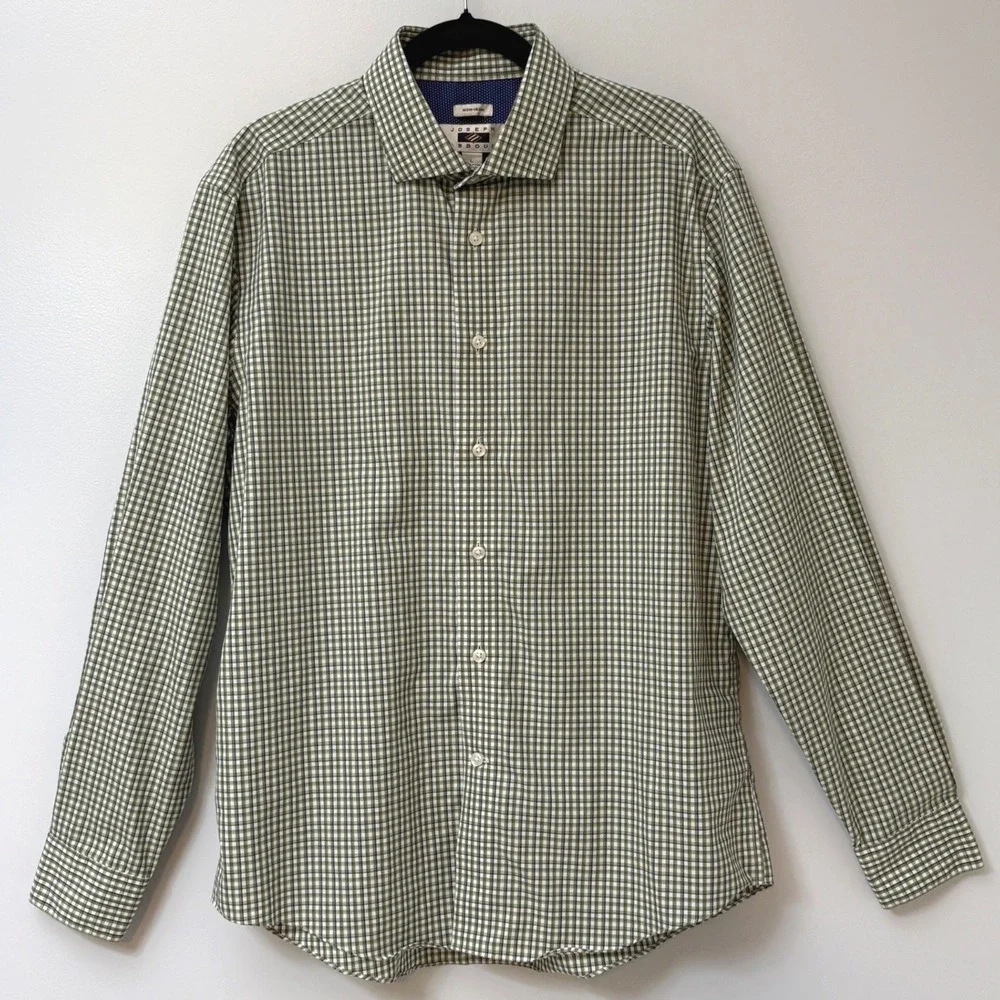 Joseph Abboud Non-Iron 100% Cotton Green Gingham Button Down Shirt Mens L - Picture 1 of 7